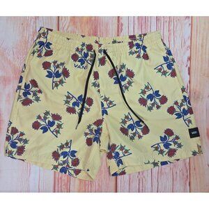 Vans Mens Floral Print Yellow Swim Trunks Board Shorts Small